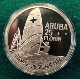Moneda Aruba 1992  plata .925  25 gramos