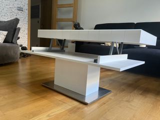 Mesa centro elevable cristal blanca