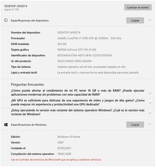 PC Ordenador Sobremesa Acer