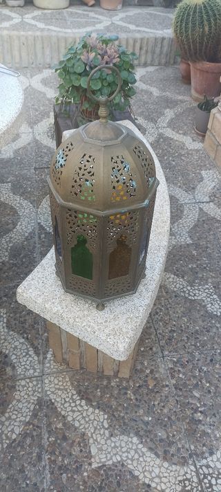 Farol de metal alto 47cm con cristales