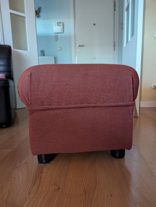 Taburete Puf Terciopelo Marrón/Rojo