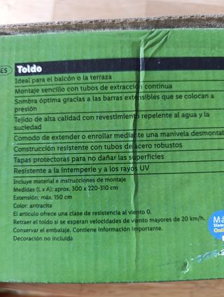 Toldo NUEVO fácil de instala.Sujeto en techo suelo