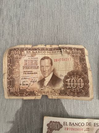 Billetes 100 pesetas del año 1953 y 1970