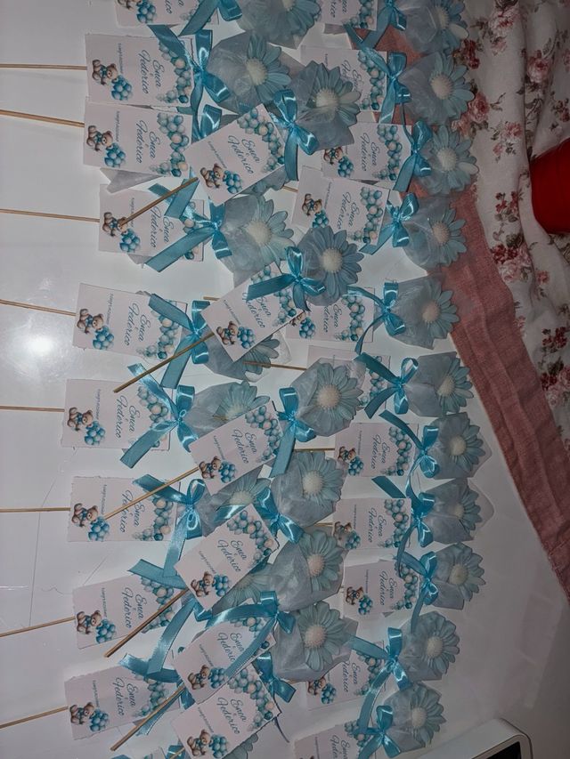 Candele nascita azzurre con orsetto