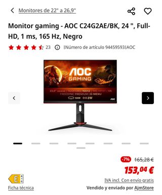 Monitor Gaming AOC C24G2AE/BK 24 Full HD Negro