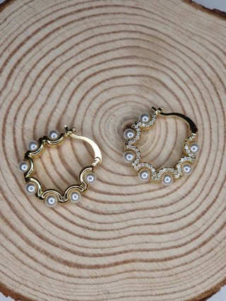 Pendientes aro rodio dorado perlas y circonitas