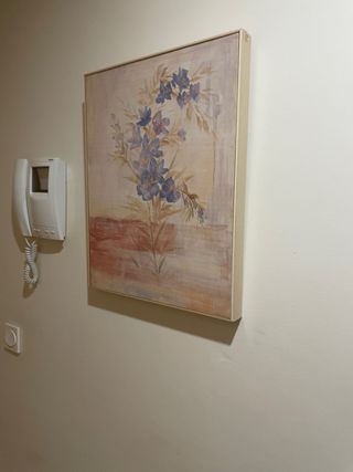 Cuadro floral azul y beige