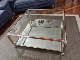 Mesa de centro cristal y metal dorado