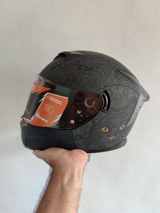 Casco Moto Integral S Gris Dibujo Gato