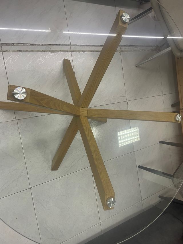 Mesa Comedor Cristal Redonda Patas Madera