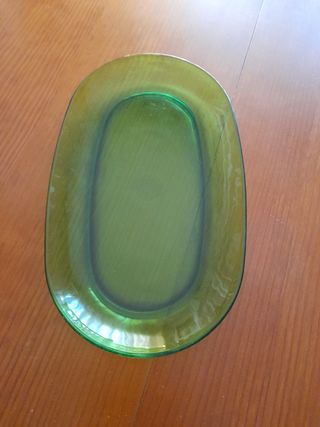 Fuente ovalada verde años 70 35'5x 21'5cm