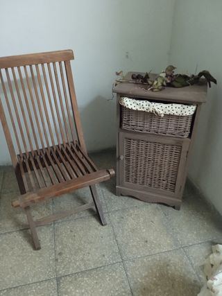Mueble auxiliar mimbre y madera