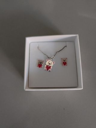 Conjunto Plata Oso Corazón