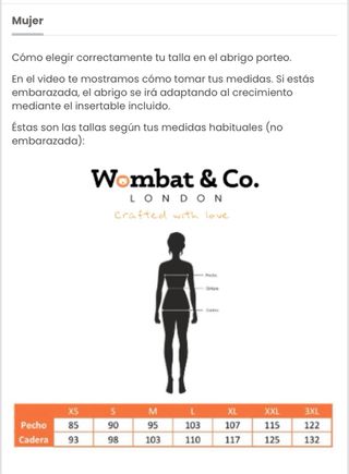 Abrigo de porteo Wombat Numbat Negro T. M - NUEVO