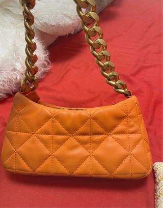 Bolso Mango Naranja Cadena Dorada