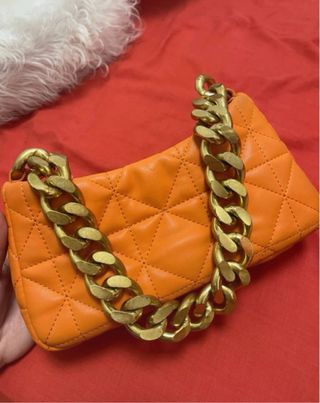 Bolso Mango Naranja Cadena Dorada