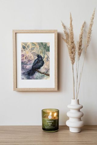 3 Stampe ad acquerello di corvo e orologi