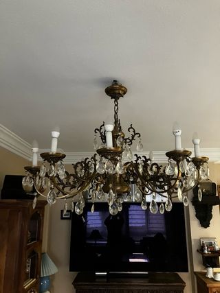 Lámpara araña bronce y cristal