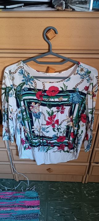 Blusa Talla 42 Manga Media Estampada