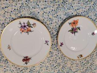 Pareja Platos Cerámica Florales Dorados