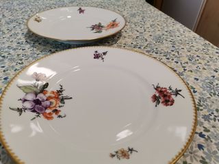 Pareja Platos Cerámica Florales Dorados