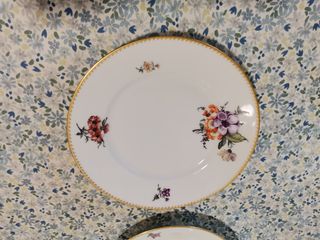 Pareja Platos Cerámica Florales Dorados