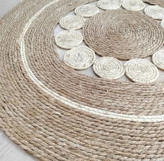 Alfombra Redonda de Fibra Natural con Círculos