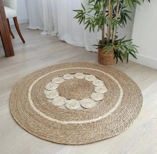 Alfombra Redonda de Fibra Natural con Círculos