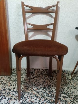 4 Sillas Vintage Madera y Terciopelo Marrón