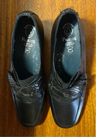 Zapatos de piel negros tacón medio talla 37