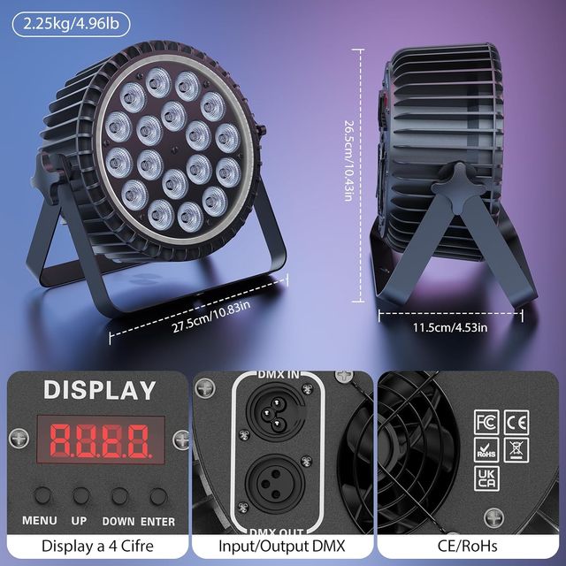 Luce Faro Par Led RGBW 18X10W, 180W DMX6/8CH