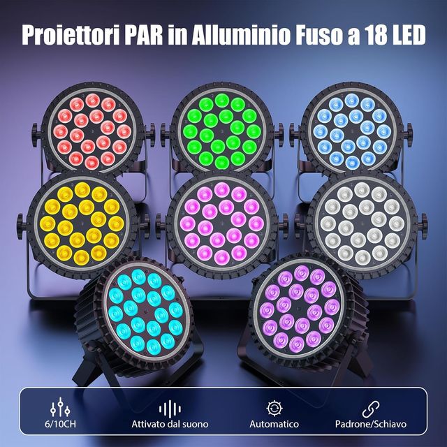 Luce Faro Par Led RGBW 18X10W, 180W DMX6/8CH