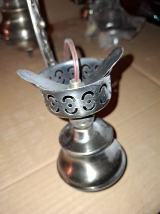 Antico lampadario peltro 3 bracci