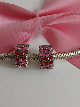Charms clips Plata S925 Corazones Rojo y Rosa.