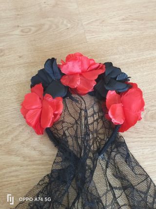 Diadema Halloween Flores Rojas y Negras