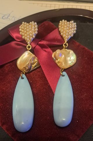 Orecchini artigianali cuore perla e goccia