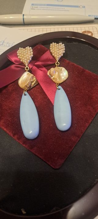 Orecchini artigianali cuore perla e goccia