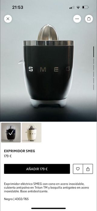 Exprimidor Smeg Negro Nuevo