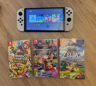 Nintendo Switch OLED Blanca + 3 juegos + Mando PRO