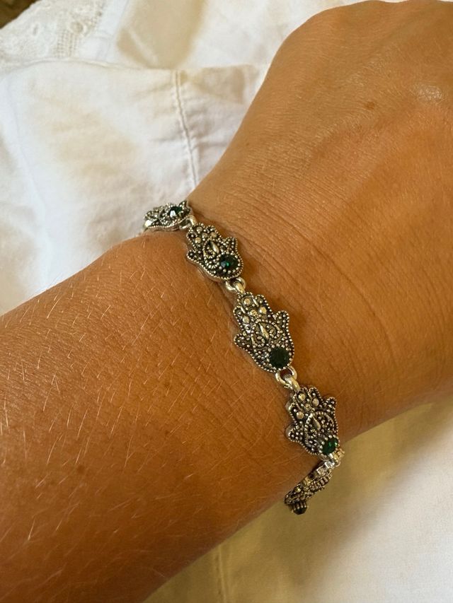 Bracciale Hamsa in argento e verde
