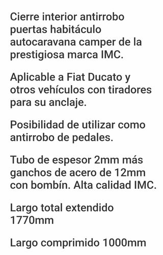 Barra antirrobo IMC para puertas de autocaravana