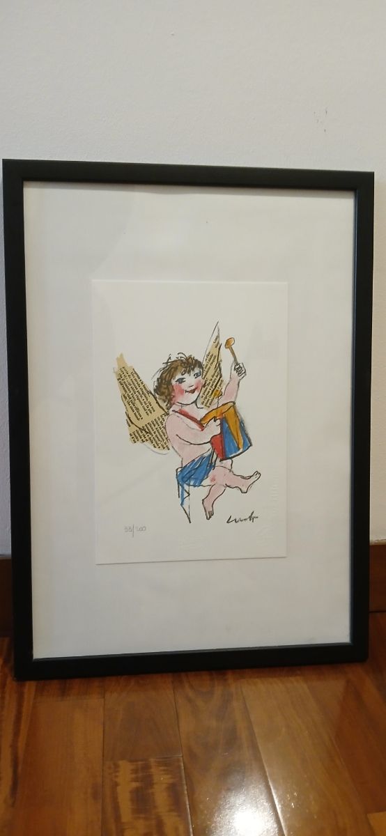 Emanuele Luzzati serigrafia "Angelo con tamburo"