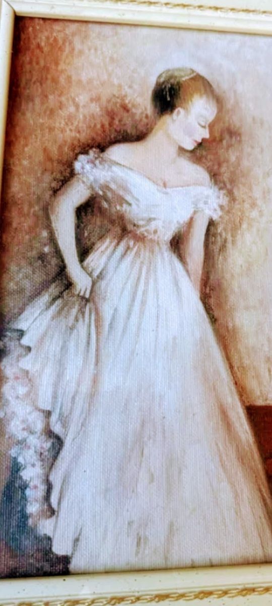 Pintura antigua dama con vestido Pintado a MANO