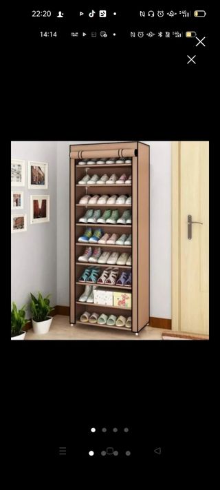 Scarpiera in tessuto beige e multicolore