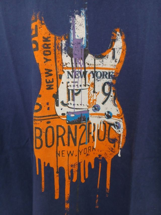 Camiseta Hombre Azul Guitarra. Talla L