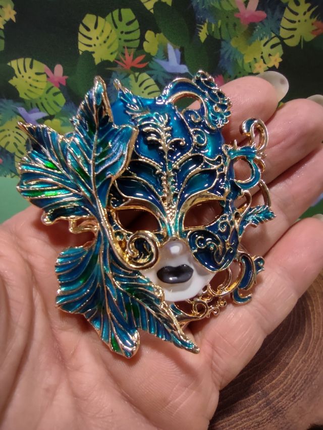 Broche Máscara Veneciana Azul y Dorado