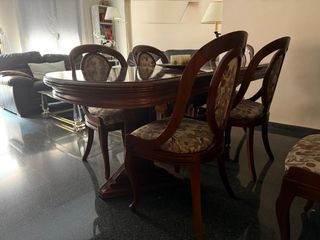 Mesa y 6 Sillas Comedor Madera Oscura