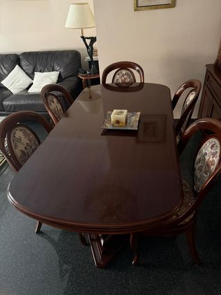 Mesa y 6 Sillas Comedor Madera Oscura
