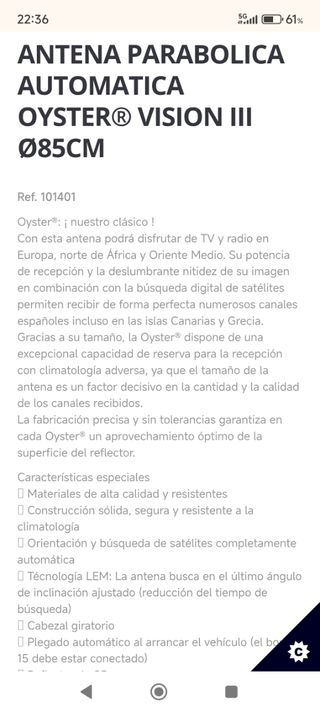 Antena Oyster Visión 3 para autocaravana