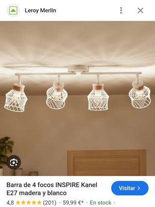 Barra 4 focos INSPIRE Kanel E27 madera y blanco